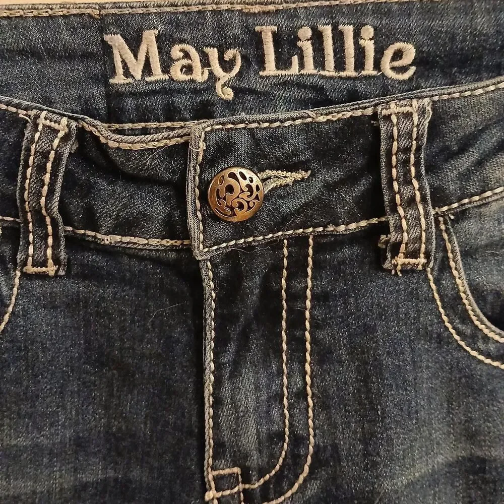 May Lillie bootcut jeans thick white stitch crochet lace embellished pockets 12y - Picture 6 of 7